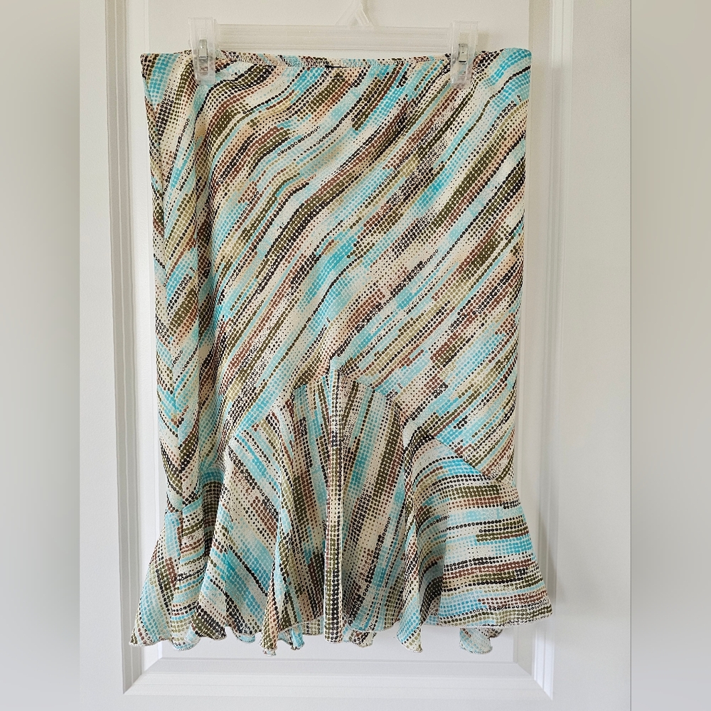 A. Byer Blue and Brown Ruffled Trumpet Skirt